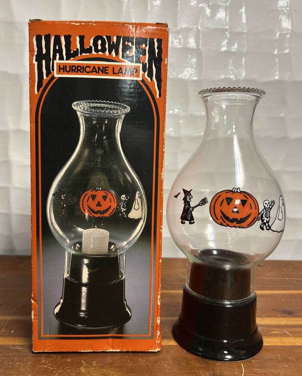 NEW Vintage Halloween Hurricane Lamp Action Industries Ghost Witch Pumpkin Bat